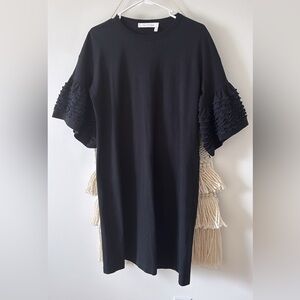 See by Chloe Statement Puff Sleeve Ruffle Tshirt Dress Black Medium